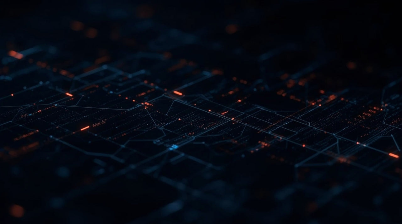 Abstract futuristic grid with glowing lines on a dark background