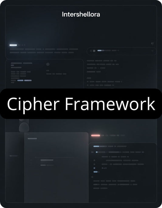 Dark-themed interface with 'Intershellora' and 'Cipher Framework' text.