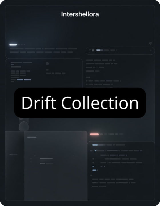 Dark-themed interface with 'Intershellora' branding and 'Drift Collection' text.