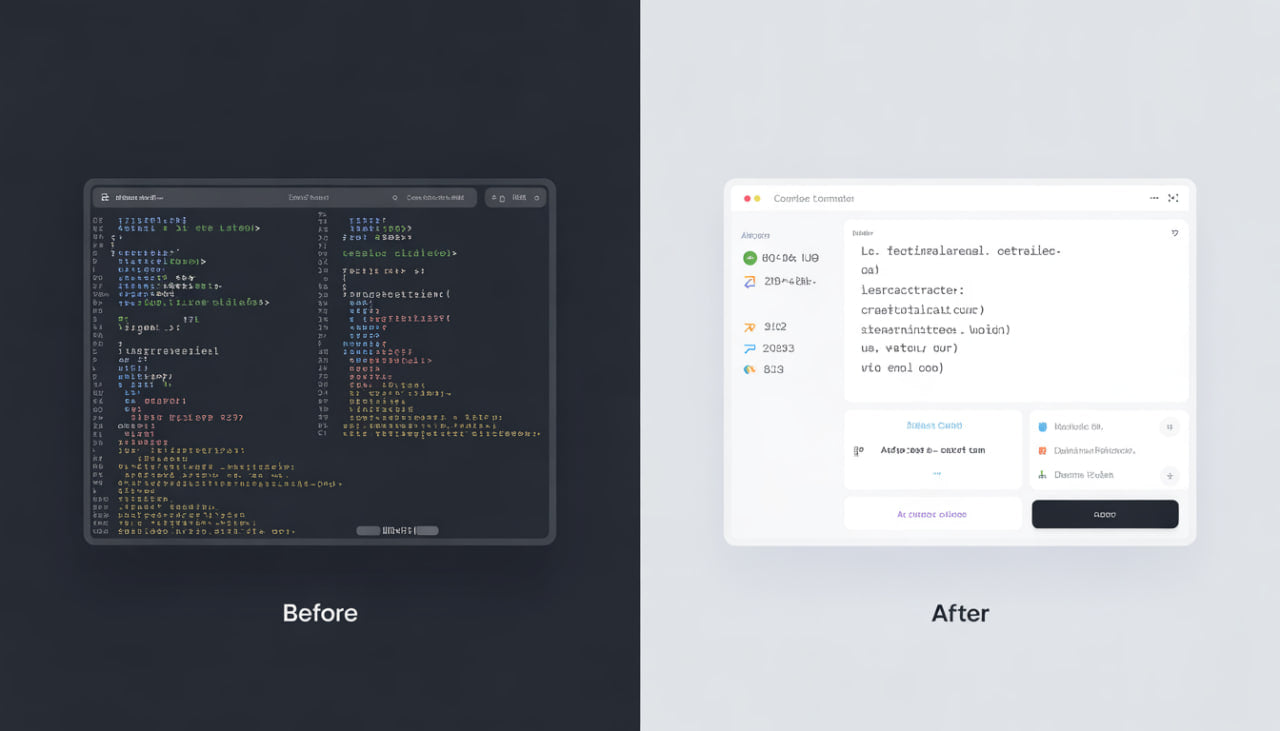 Comparison of code editor interface before and after a design update.