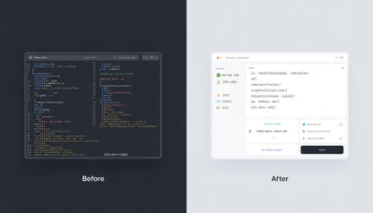 Comparison of code editor interface before and after a design update.