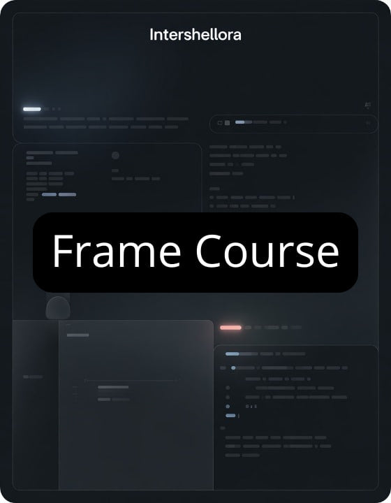 Dark-themed software interface with 'Intershellora' and 'Frame Course' text.