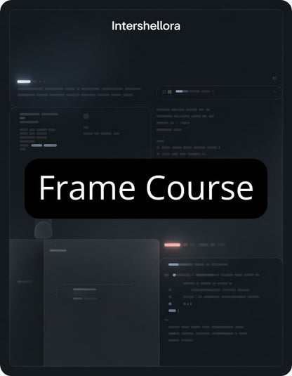 Dark-themed software interface with 'Intershellora' and 'Frame Course' text.