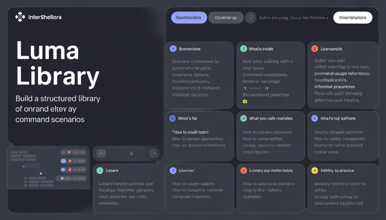 Luma Library interface with text and icons on a dark background