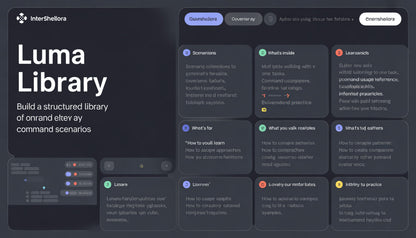 Luma Library interface with text and icons on a dark background