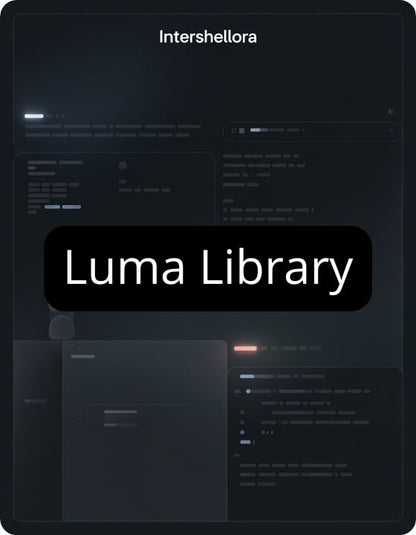 Dark theme interface with 'Intershellora' and 'Luma Library' text