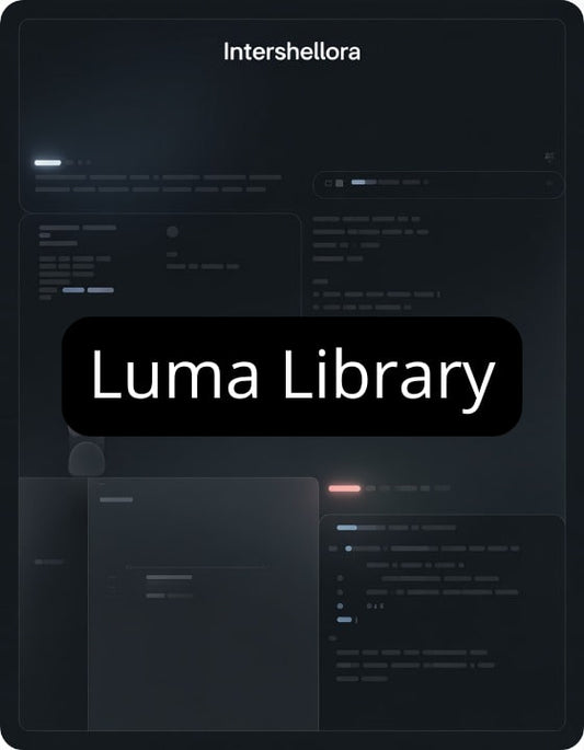 Dark theme interface with 'Intershellora' and 'Luma Library' text