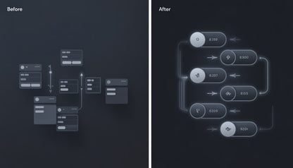 Before and after comparison of a user interface design on a dark background