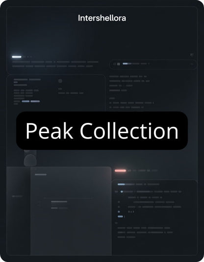 Dark-themed software interface with 'Intershellora' branding and 'Peak Collection' text.