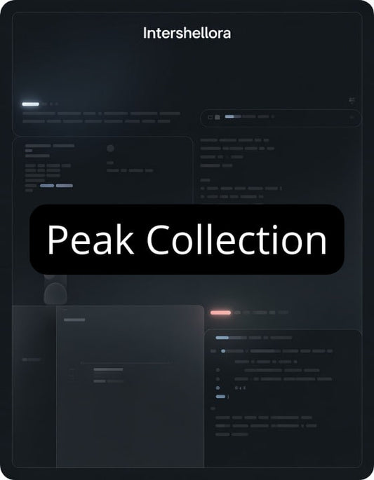 Dark-themed software interface with 'Intershellora' branding and 'Peak Collection' text.