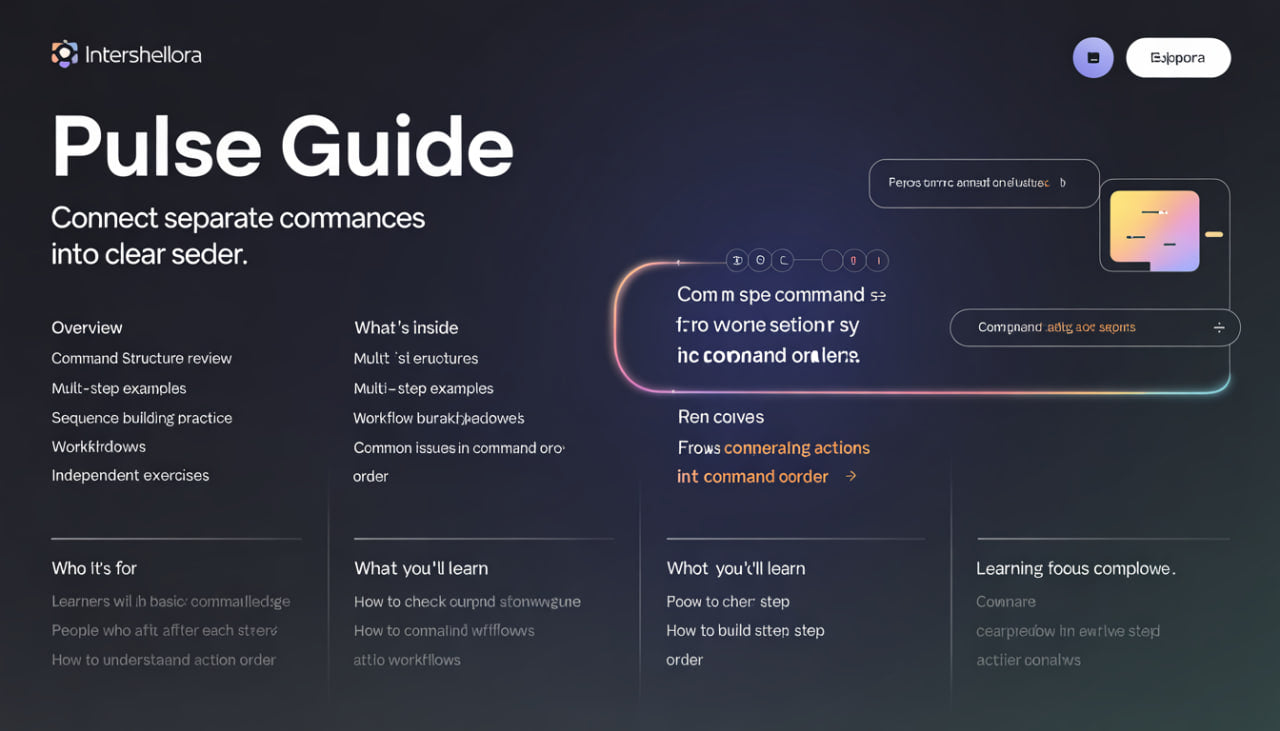 Pulse Guide interface with text and chat bubbles on a dark background