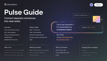 Pulse Guide interface with text and chat bubbles on a dark background