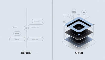 Comparison of a diagram layout 'Before' and its optimized 'After' version with stacked shapes.