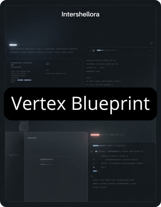 Dark-themed software interface with 'Intershellora' branding and 'Vertex Blueprint' text.